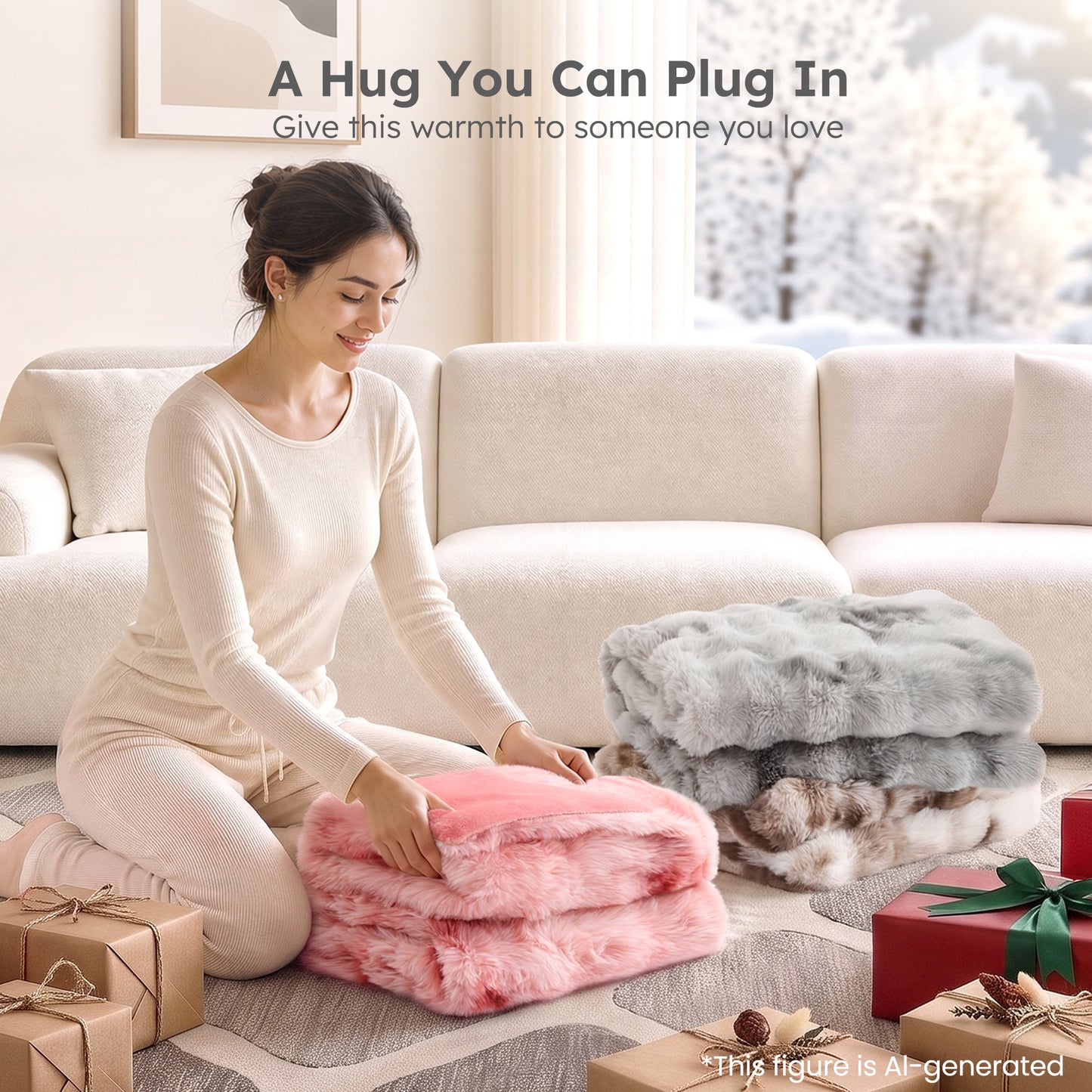 MARNUR Heated Bubble Fleece Electric Throw with 4H Timer 6 Heating Levels 50"×60", Long Faux Fur and Soft Flannel for Couch Bed, Machine Washable, Tie-Dye Gray
