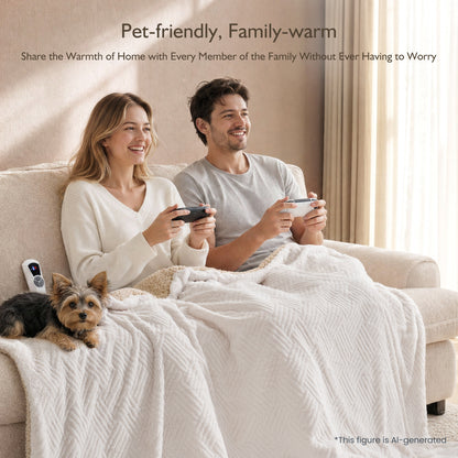 MARNUR Heated Blanket Extra-Large Electric Throw, White Jacquard Faux Fur and Sherpa, Machine Washable Heated Throw Blanket, 4H Timer & 10 Heat Levels, for home, Sofa, Office, 50"x 72"