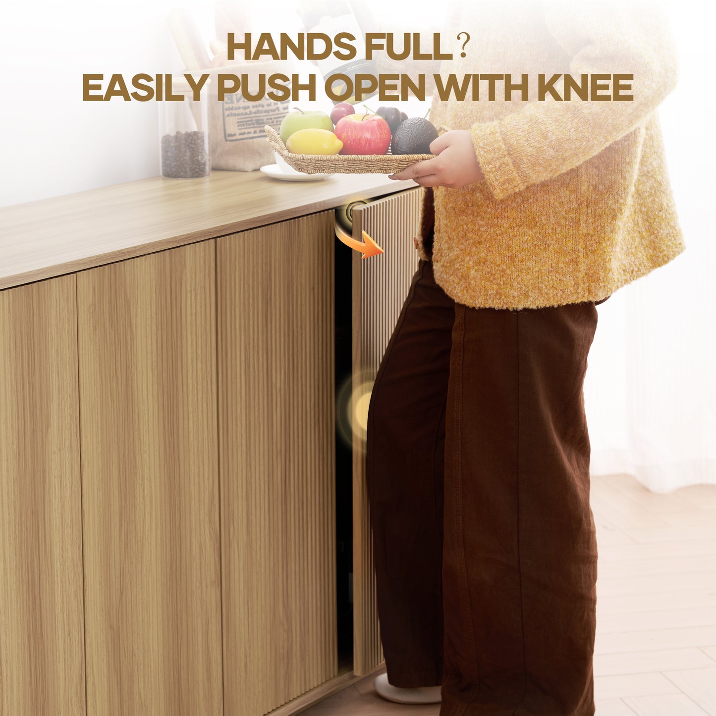 MARNUR Sideboard Buffet Cabinet, Storage Cabinet 55"W with Adjustable Shelves, Anti-Tip, Easy Clean Top, Stylish Wave Style, Oak