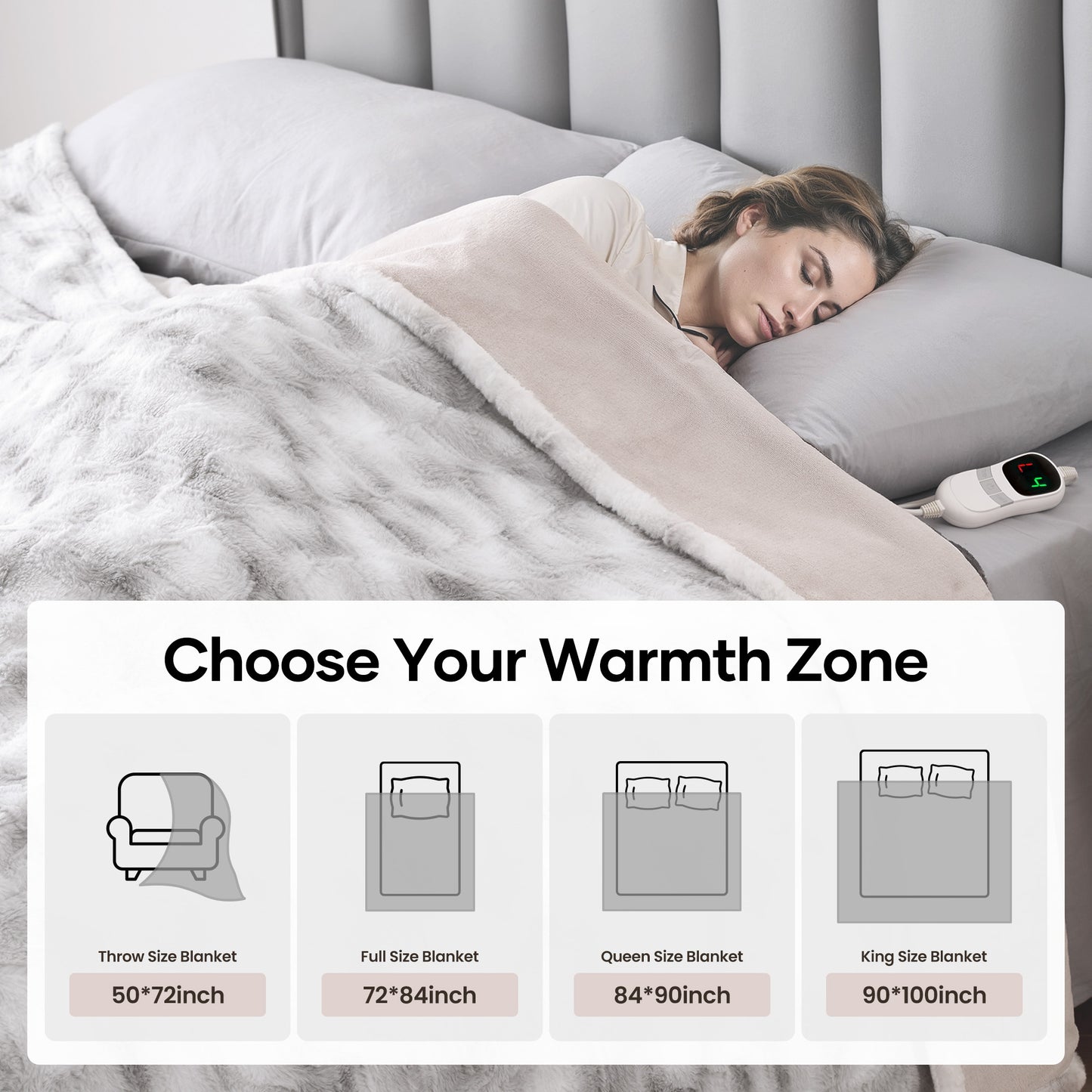 MARNUR Electric Blanket Faux Fur Queen Size 84"x90", Fast Heating with Dual Controllers,10 Heating Levels, 10 Hours Timer, Gray
