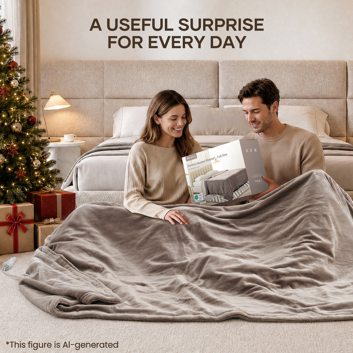 MARNUR Electric Blanket 72" x 84" Full Size Heated Blanket, 6 Heating Levels, 10 Hours Timer - Linen