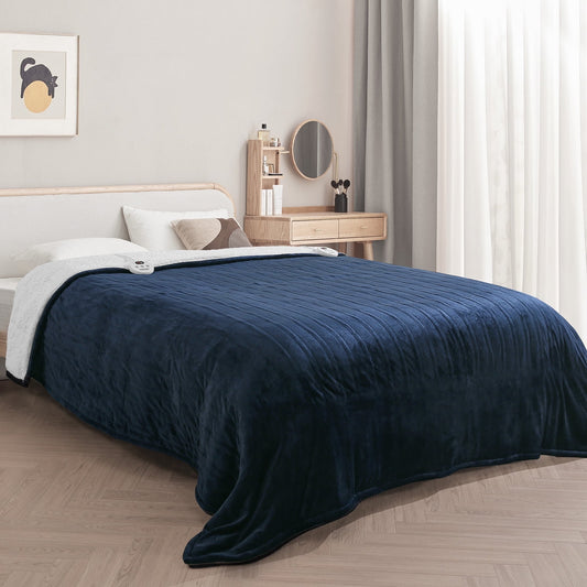 MARNUR Electric Heated Blanket King Size 90''x100'', Fast Heating with Dual Controllers, 10 Heating Levels, 10H Timers, Preheat Function Machine Washable - Dark Blue
