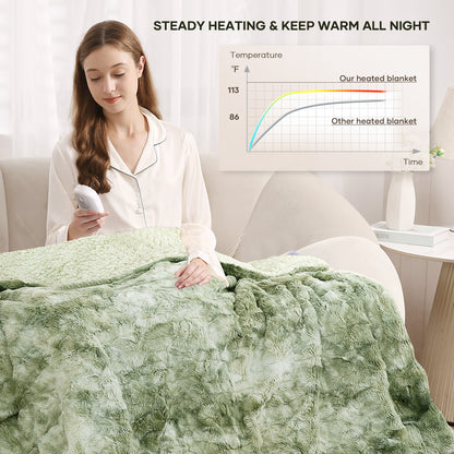 MARNUR Electric Throw Blanket 50" x 60", Soft Faux Fur Heated Blanket with Large LED Display, 6 Heating Levels, 4 Hours Timer, Machine Washable - Tie-dye Green