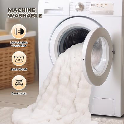 MARNUR 50"x60" Electric Blanket, Faux Fur Heated Blanket, 6 Heating Levels, 4-Hour Timer, White