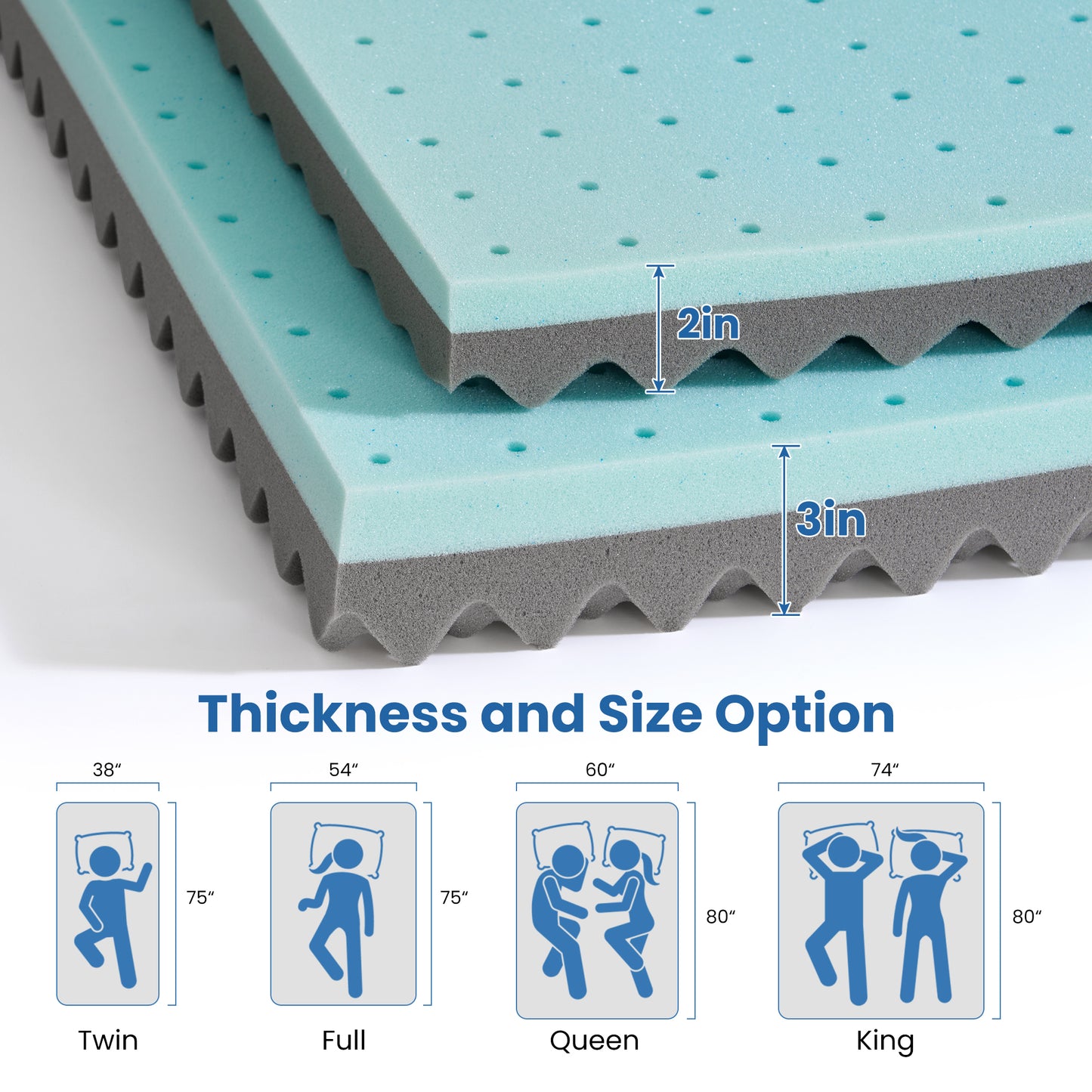 MARNUR 2" Egg Crate Cooling Gel Memory Foam Mattress Topper Twin Size, Breathable Bed Topper Reversible Soft & Firm for Pressure Relief and Back Pain, 38"x75"