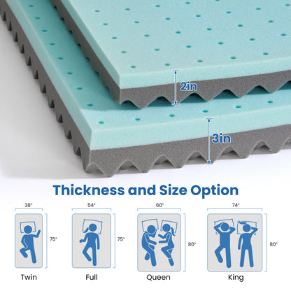 MARNUR 2" Egg Crate Cooling Gel Memory Foam Mattress Topper Twin Size, Breathable Bed Topper Reversible Soft & Firm for Pressure Relief and Back Pain, 38"x75"