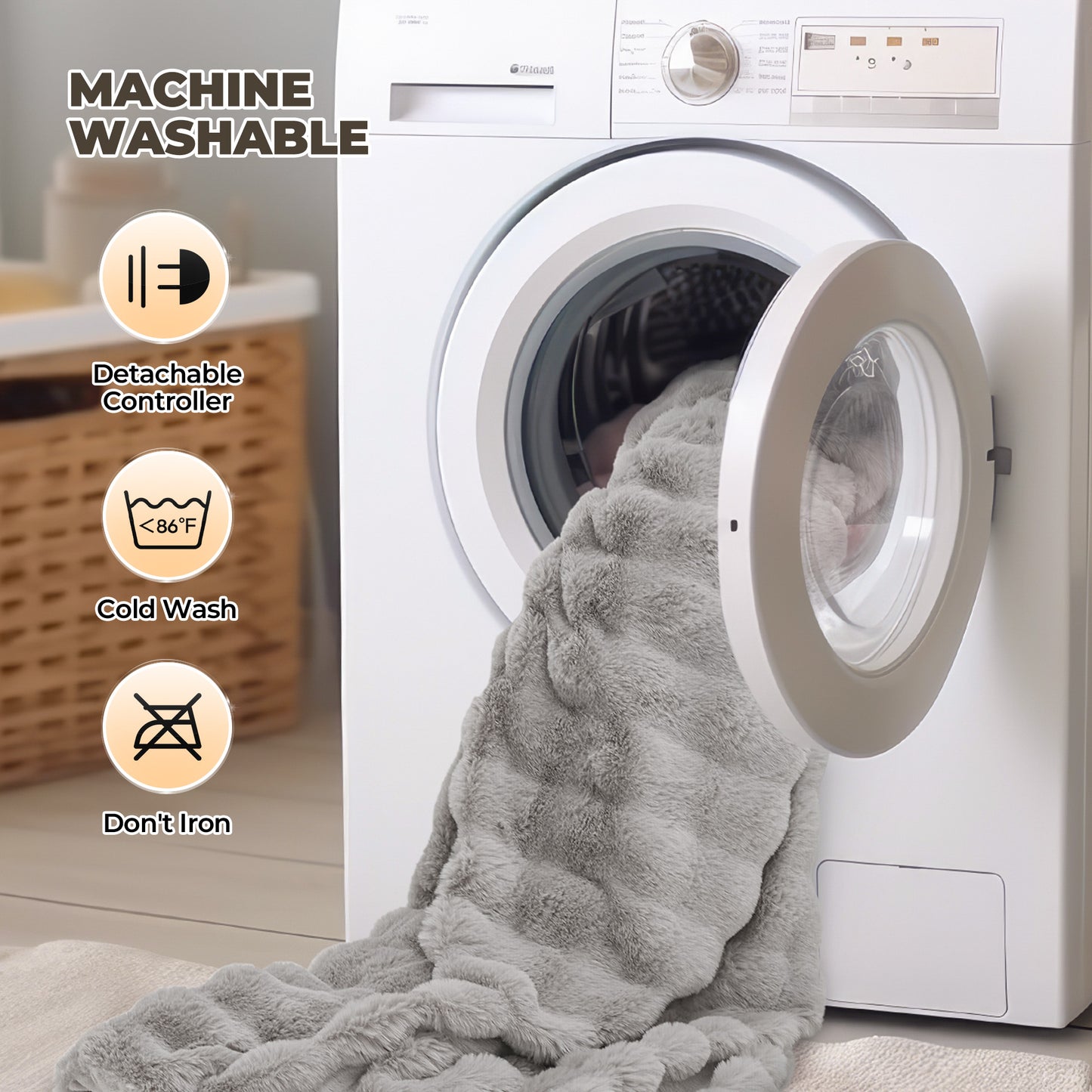 MARNUR Electric Heated Throw 50"x60", Big Bubble Faux Fur, Gray