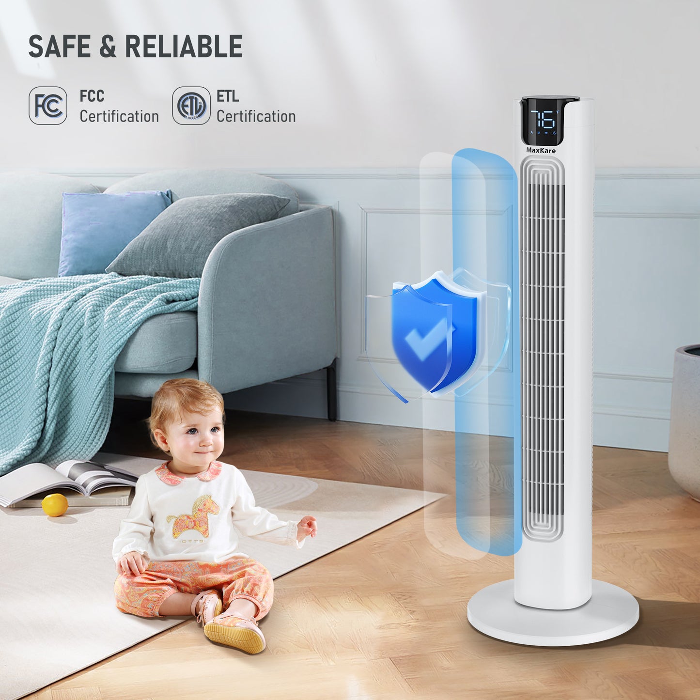36" Tower Fan Oscillating Cooling Fan, Remote Control 3 Speeds 3 Wind Modes Timer, White