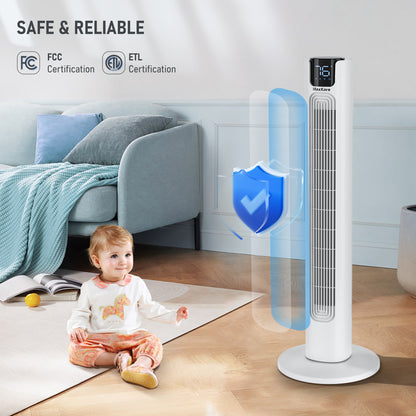 36" Tower Fan Oscillating Cooling Fan, Remote Control 3 Speeds 3 Wind Modes Timer, White