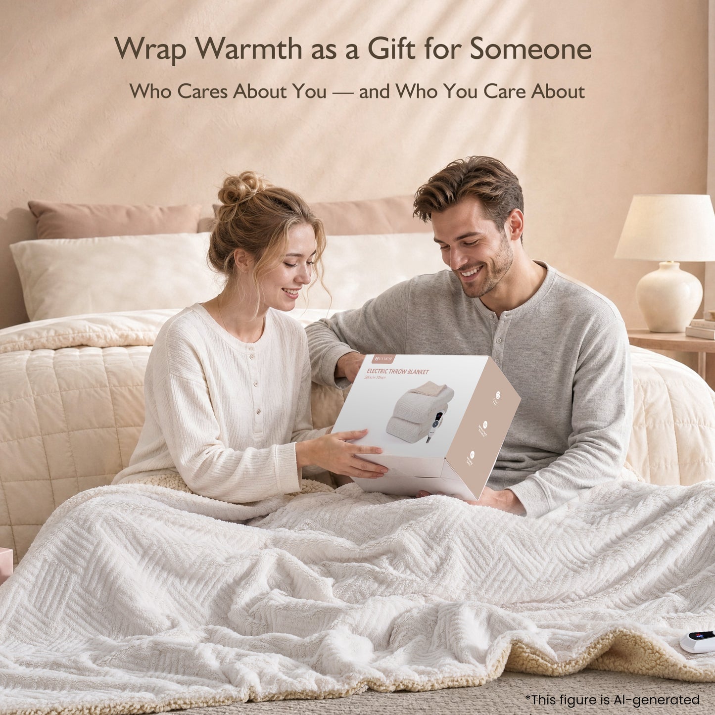 MARNUR Heated Blanket Extra-Large Electric Throw, White Jacquard Faux Fur and Sherpa, Machine Washable Heated Throw Blanket, 4H Timer & 10 Heat Levels, for home, Sofa, Office, 50"x 72"