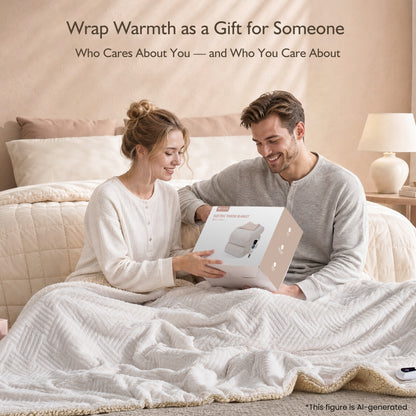 MARNUR Heated Blanket Extra-Large Electric Throw, White Jacquard Faux Fur and Sherpa, Machine Washable Heated Throw Blanket, 4H Timer & 10 Heat Levels, for home, Sofa, Office, 50"x 72"