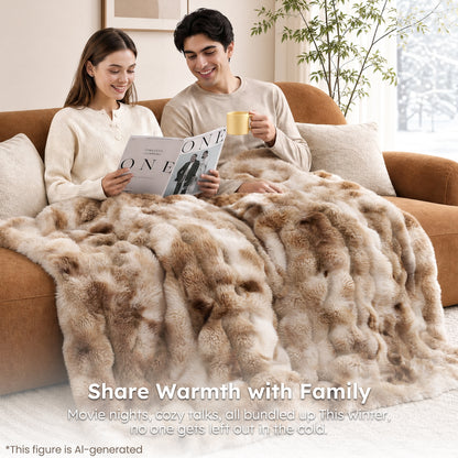 MARNUR Heated Bubble Fleece Electric Throw with 4H Timer 6 Heating Levels 50"×60", Long Faux Fur and Soft Flannel for Couch Bed, Machine Washable, Tie-Dye Brown