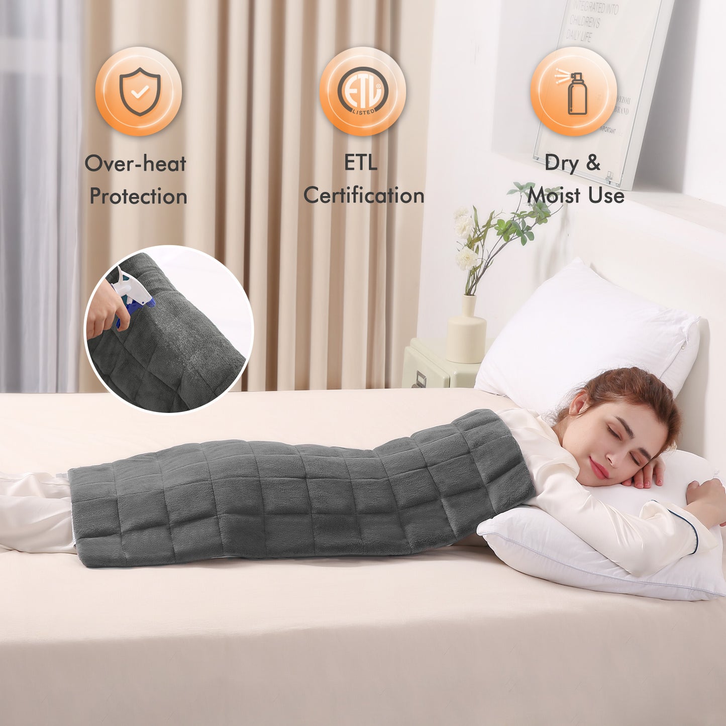 MARNUR 18"x33" Weighted Heating Pad for Full Body Relief, 4lb ExtraWeight, 6 Heat Levels, 2H Auto-off, Gray