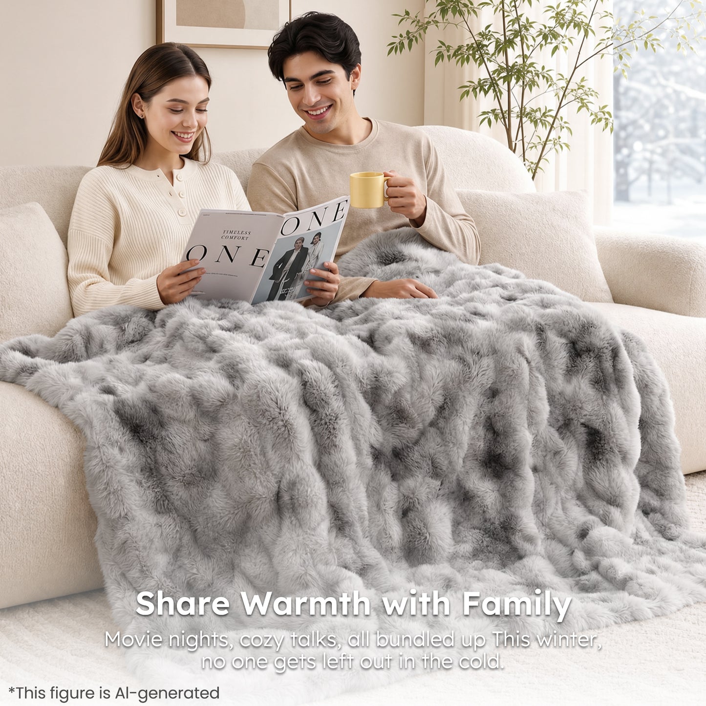 MARNUR Heated Bubble Fleece Electric Throw with 4H Timer 6 Heating Levels 50"×60", Long Faux Fur and Soft Flannel for Couch Bed, Machine Washable, Tie-Dye Gray