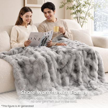 MARNUR Heated Bubble Fleece Electric Throw with 4H Timer 6 Heating Levels 50"×60", Long Faux Fur and Soft Flannel for Couch Bed, Machine Washable, Tie-Dye Gray