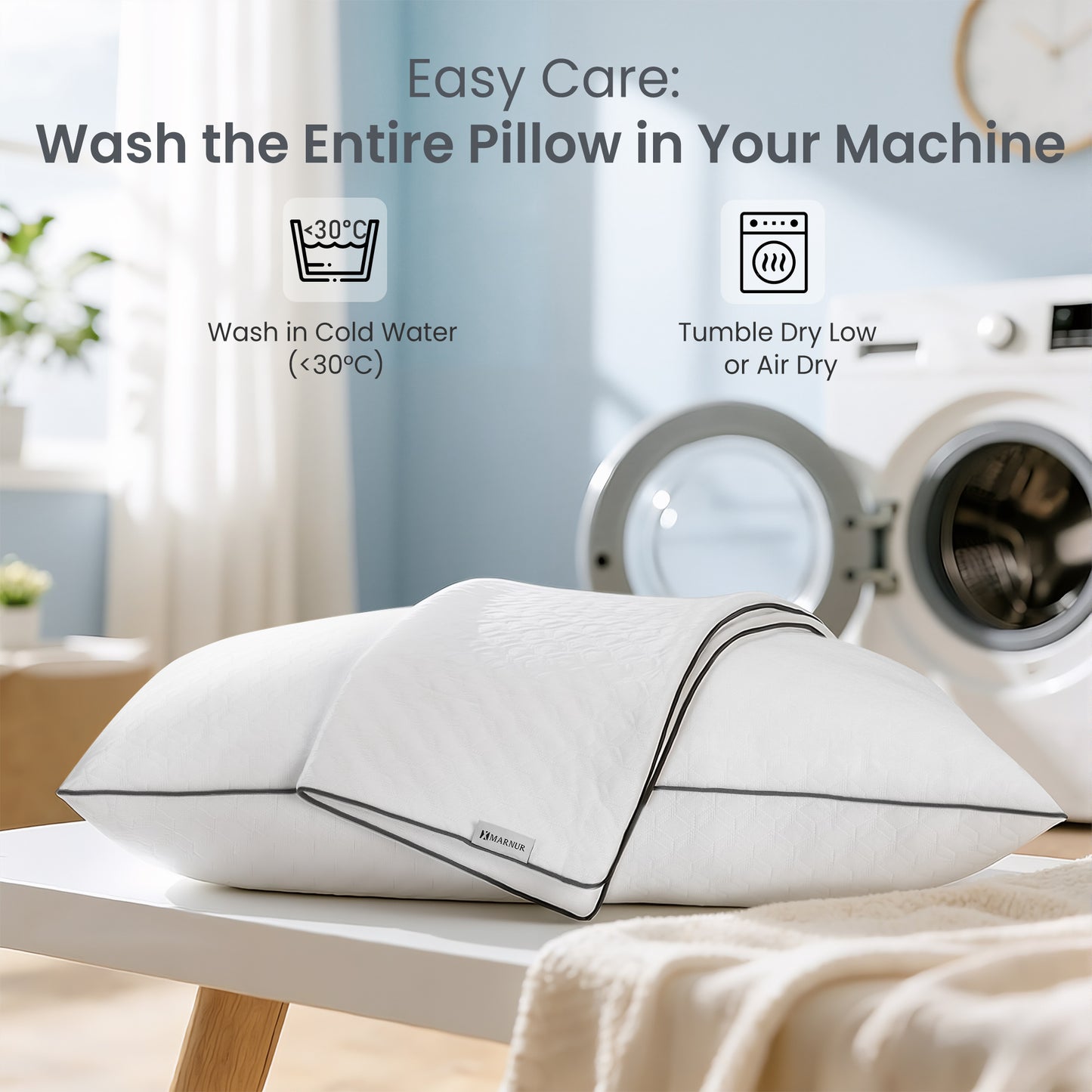 MARNUR Bed Pillows Hotel Collection Luxury Down Alternative Pillow for Beds 2 Pack, Medium Support for Side & Back Sleepers with Premium Pillowcases, 28"x18"