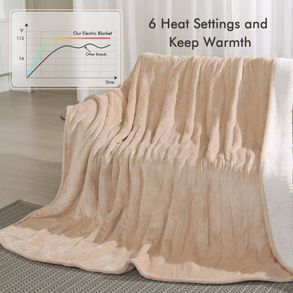 MARNUR Electric Heated Blanket Queen Size 84"x90", Fast Heating with 2 Separate Controllers, 6 Heating Levels, 8H Auto-off, Machine Washable - Beige