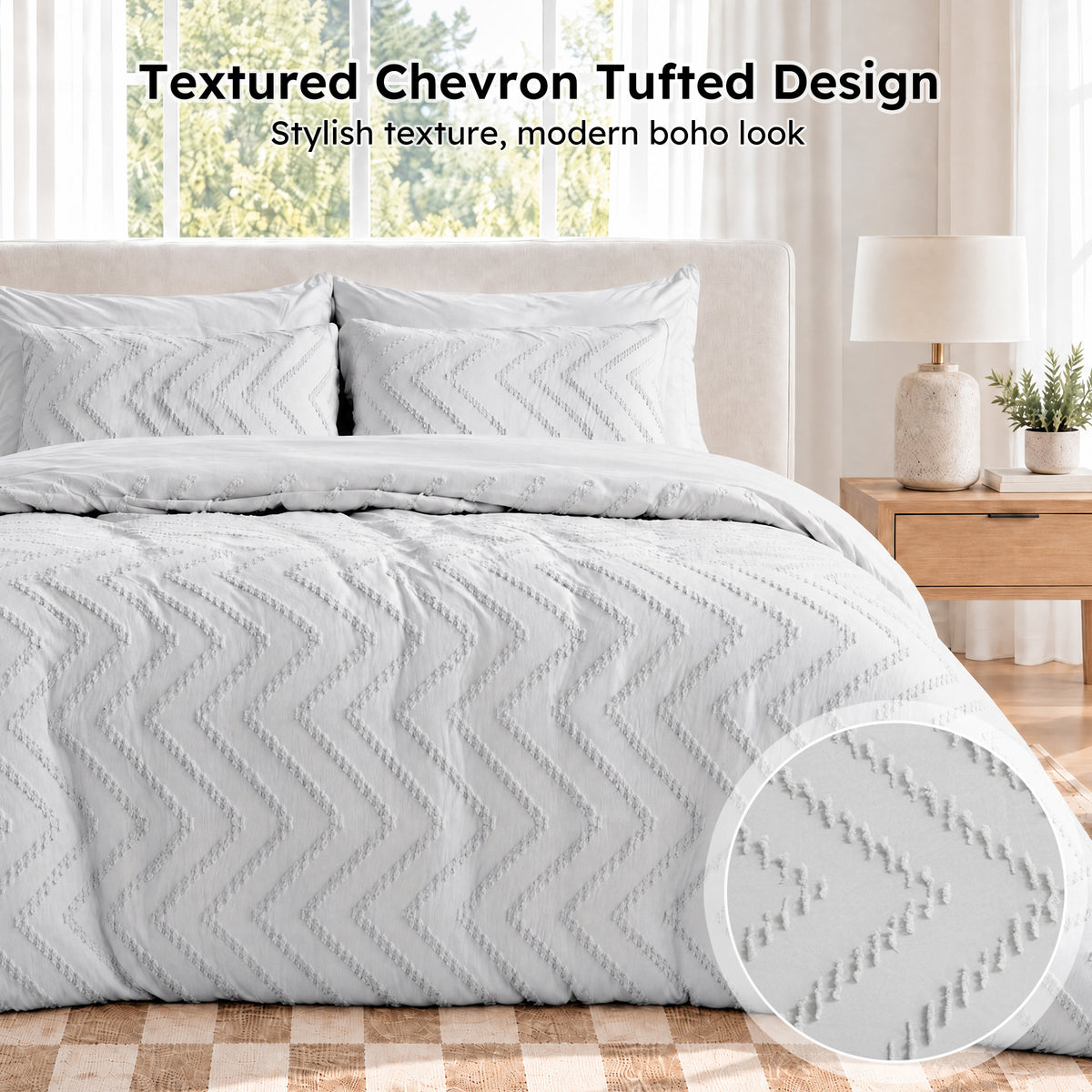 MARNUR Twin XL Comforter Set, 7 Pieces Boho Tufted Bed in a Bag, All-Season Prewashed Soft Bedding Set with Comforter, Sheets, Pillowcases & Shams, Silver Grey