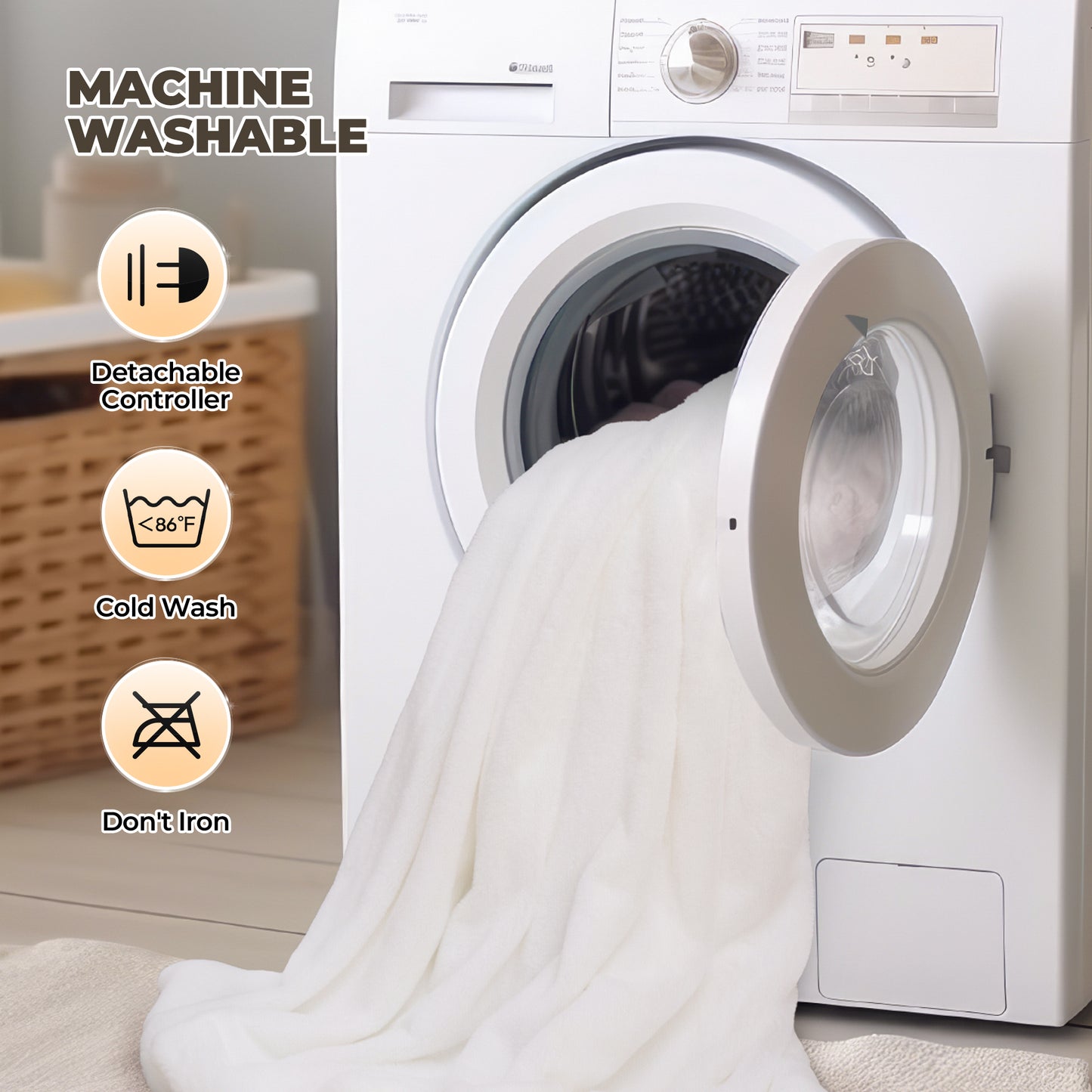 MARNUR Electric Throw Blanket 50"x60", Soft Faux Fur Heated Throw Blanket with 6 Heating Levels, 4 Hours Timer, White