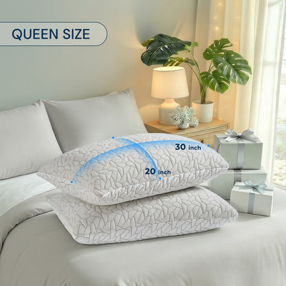 MARNUR Cooling Shredded Memory Foam Pillow Queen Set of 2, Adjustable Bamboo Shredded Pillow for Side, Back & Hot Sleepers
