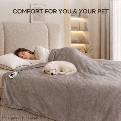 MARNUR Electric Blanket 72" x 84" Full Size Heated Blanket, 6 Heating Levels, 10 Hours Timer - Linen