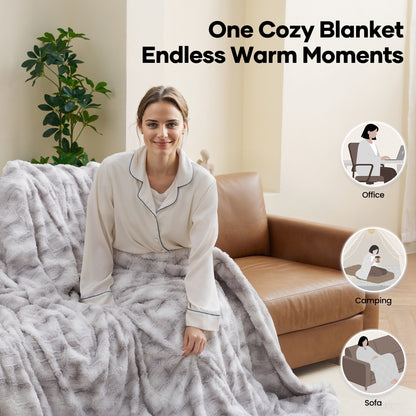 MARNUR Electric Blanket Heated Throw Extra Large Size 50"x72", Soft Faux Fur Heated Blanket with 10 Heating Levels, 4 Hours Timer, ETL Certification, Gray