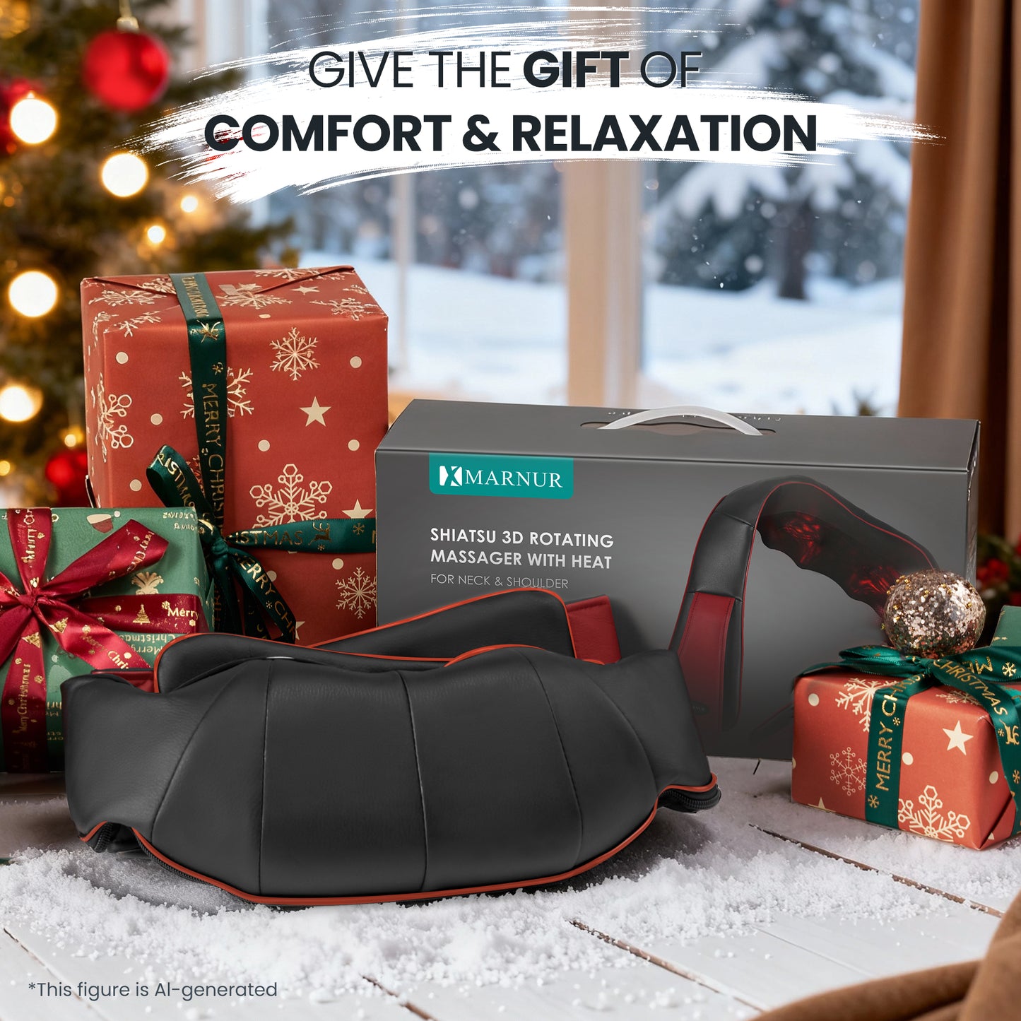 MARNUR Neck and Shoulder Massager, 3D Deep Tissue Kneading Shiatsu Massager with Heat, Red