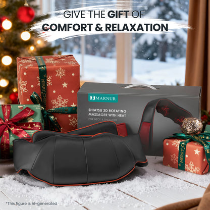 MARNUR Neck and Shoulder Massager, 3D Deep Tissue Kneading Shiatsu Massager with Heat, Red