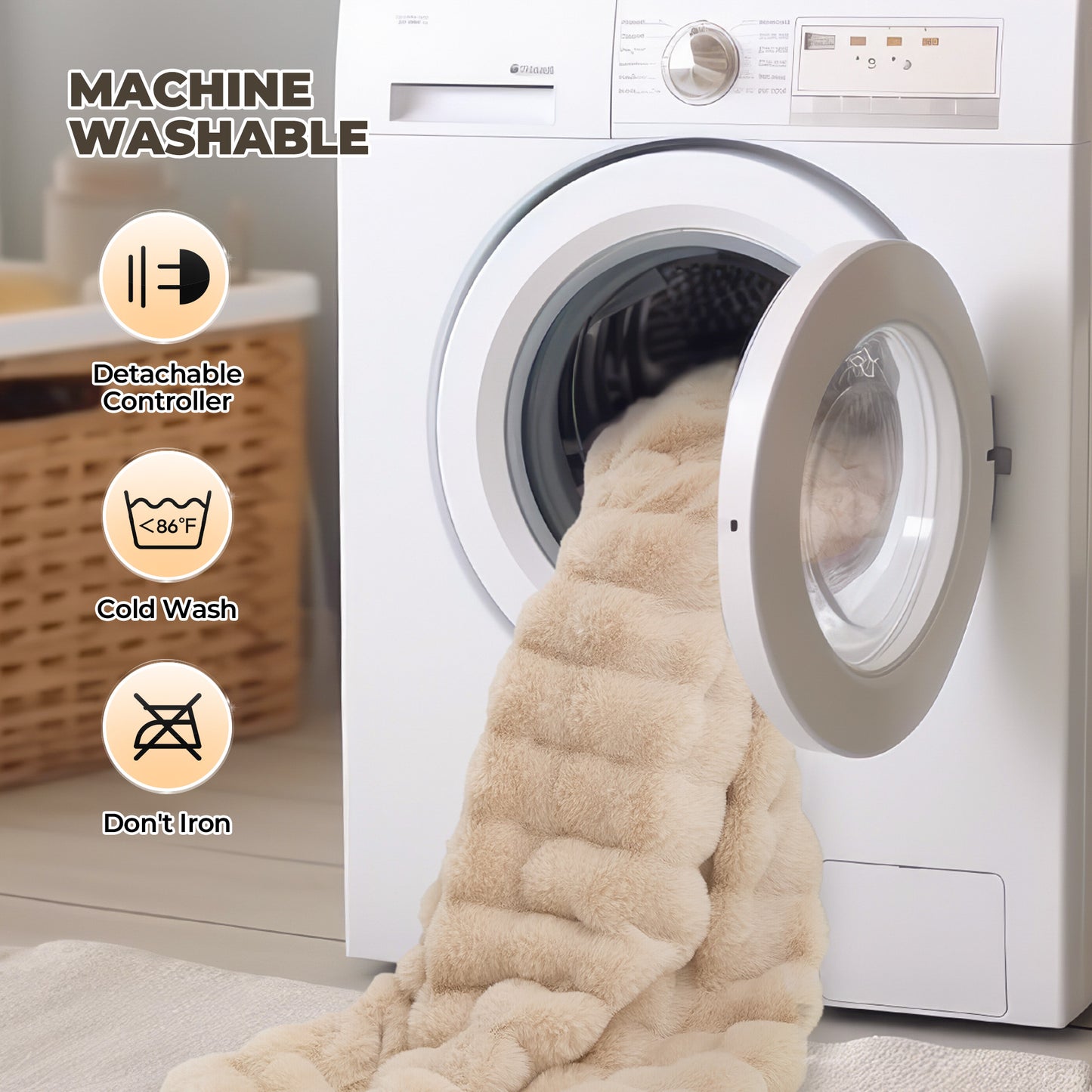 MARNUR Electric Heated Throw 50"x60", Big Bubble Faux Fur, Light Brown