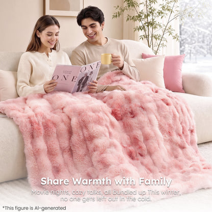 MARNUR Heated Blanket Bubble Fleece Electric Throw with 4H Timer 6 Heating Levels 50"×60", Long Faux Fur and Soft Flannel for Couch Bed, Machine Washable, Tie-Dye Pink