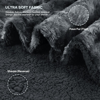 MARNUR Electric Throw Blanket 50" x 60", Soft Faux Fur Heated Blanket with Large LED Display, 6 Heating Levels, 4 Hours Timer, Machine Washable - Tie-dye Black
