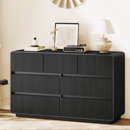 MARNUR 7 Drawer Dresser for Bedroom, Wooden Chest of Drawers for Closet, with Wide Top, Smooth Glides, for Living Room, Hallway, Kids Room, Black