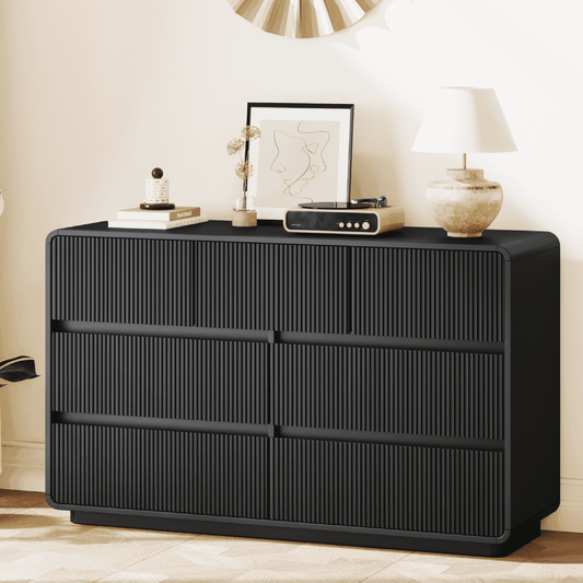 MARNUR 7 Drawer Dresser for Bedroom, Wooden Chest of Drawers for Closet, with Wide Top, Smooth Glides, for Living Room, Hallway, Kids Room, Black