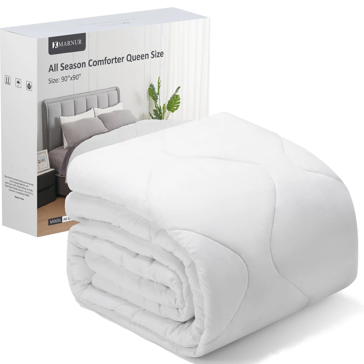 MARNUR All Season Comforter Queen Size, Cooling Quilted Duvet Insert, Down Alternative Comforter- White