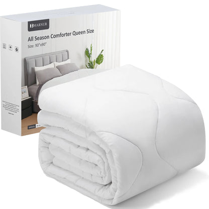 MARNUR All Season Comforter Queen Size, Cooling Quilted Duvet Insert, Down Alternative Comforter- White