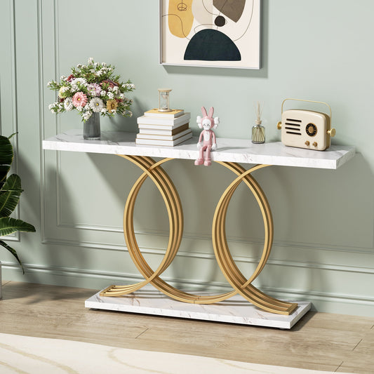 MARNUR Console Table Hallway Table for Entryway 55 Inch Modern Sofa Table for Living Room, White, Gold