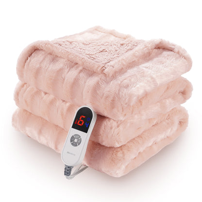 MARNUR Electric Throw Blanket Extra Large Size, 60" x 70" Soft Faux Fur Heated Blanket, 6 Heating Levels, 4 Hours Timer - Pink