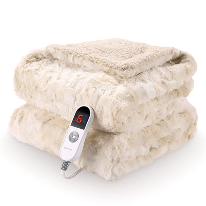 MARNUR Electric Throw Blanket 50" x 60", Soft Faux Fur Heated Throw Blanket, 6 Heating Levels, 4 Hours Timer, Tie-Dye Off White