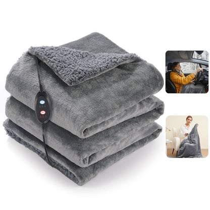 MARNUR Heated Car Blanket, Electric Throw Blanket with Car Charger, Flannel & Shu Velvet for Home & Car Use, 59" x 43”, Gray
