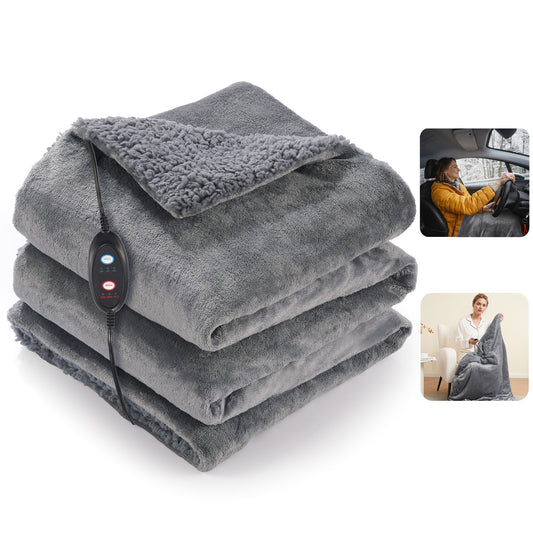 MARNUR Heated Car Blanket, Electric Throw Blanket with Car Charger, Flannel & Shu Velvet for Home & Car Use, 59" x 43”, Gray