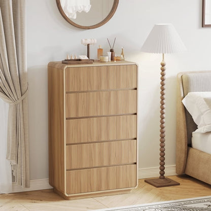 MARNUR 5 Drawer Dresser for Bedroom, 84lbs Heavy-Duty Chest of Drawers with Fluted Wave Design