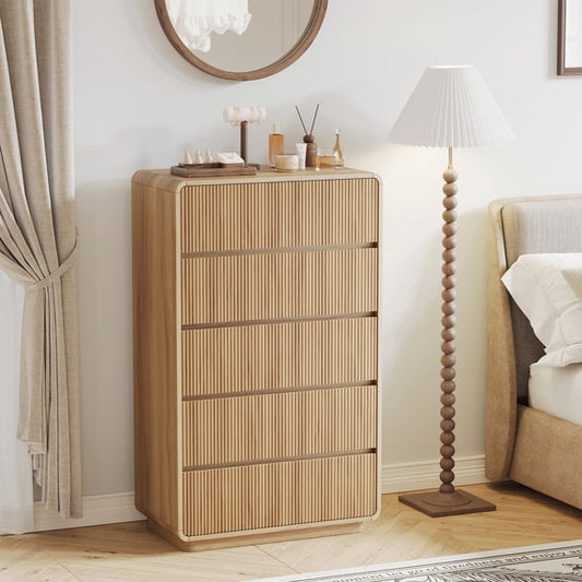 MARNUR 5 Drawer Dresser for Bedroom, 84lbs Heavy-Duty Chest of Drawers with Fluted Wave Design