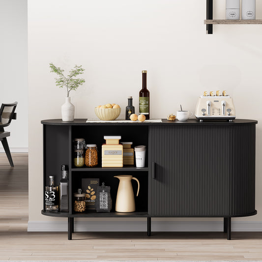 MARNUR Sideboard Buffet Cabinet 55" Storage Cabinet with 2 Sliding Tambour Doors, Adjustable Shelves for Kitchen Office Bedroom Hallway Entryway, Black