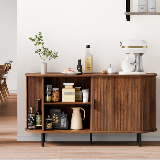MARNUR Sideboard Buffet Cabinet 55" Storage Cabinet with 2 Sliding Tambour Doors, Adjustable Shelves for Office, Bedroom, Hallway, Entryway