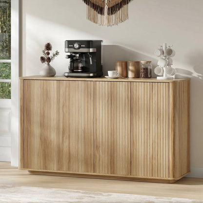 55"W Buffet Cabinet with Storage, Modern Coffee Bar Cabinet with 3-Sided Wave Fluted Design, Adjustable Shelves, Anti-Tip, Easy Clean Top for Kitchen, Dining Room, Living Room, Oak