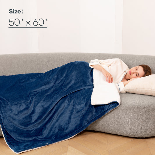 MARNUR Electric Throw Blanket 50"x60" Flannel & Sherpa Heated Blanket with 6 Heating Levels, 5 Hours Timer, Machine Washable - Blue