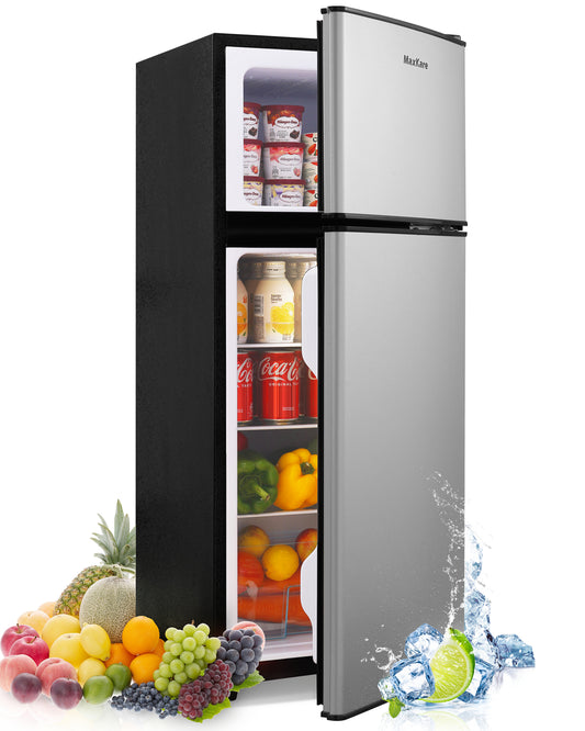 MaxKare 3.6 Cu.Ft Mini Fridge with Freezer 2-Door Compact Refrigerator with LED Light for Dorm, Office, Bar, RV, Bedroom, Silver