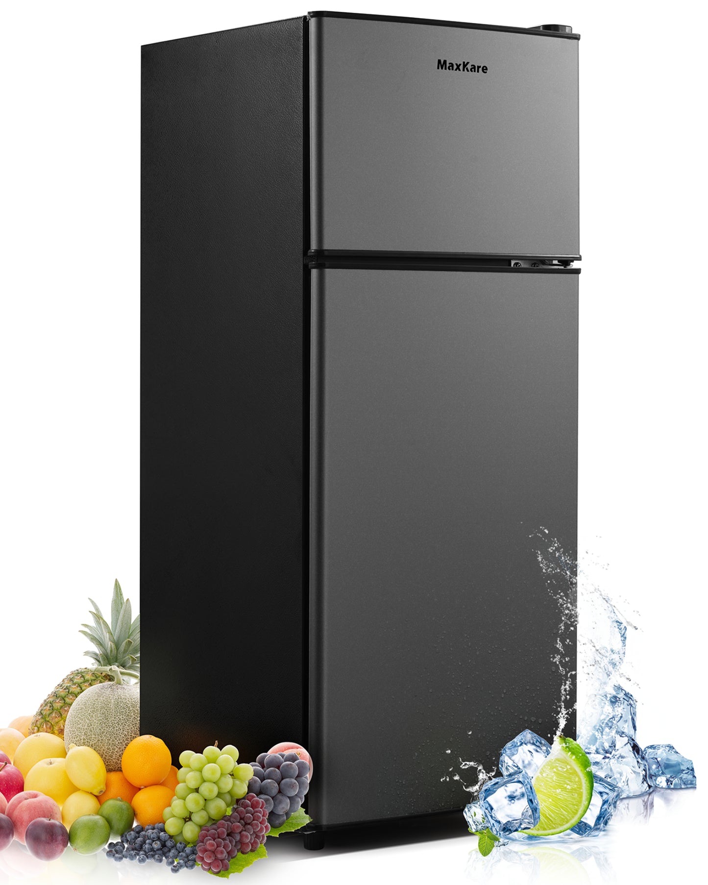MaxKare 3.6 Cu.Ft Mini Fridge with Freezer Two-Door Compact Refrigerator for Dorm, Office, Bar, RV, Bedroom, Dark Gray