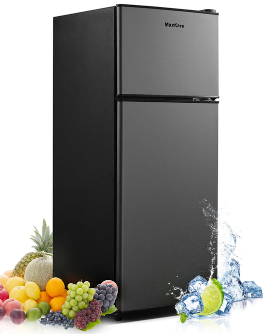 MaxKare 3.6 Cu.Ft Mini Fridge with Freezer Two-Door Compact Refrigerator for Dorm, Office, Bar, RV, Bedroom, Dark Gray