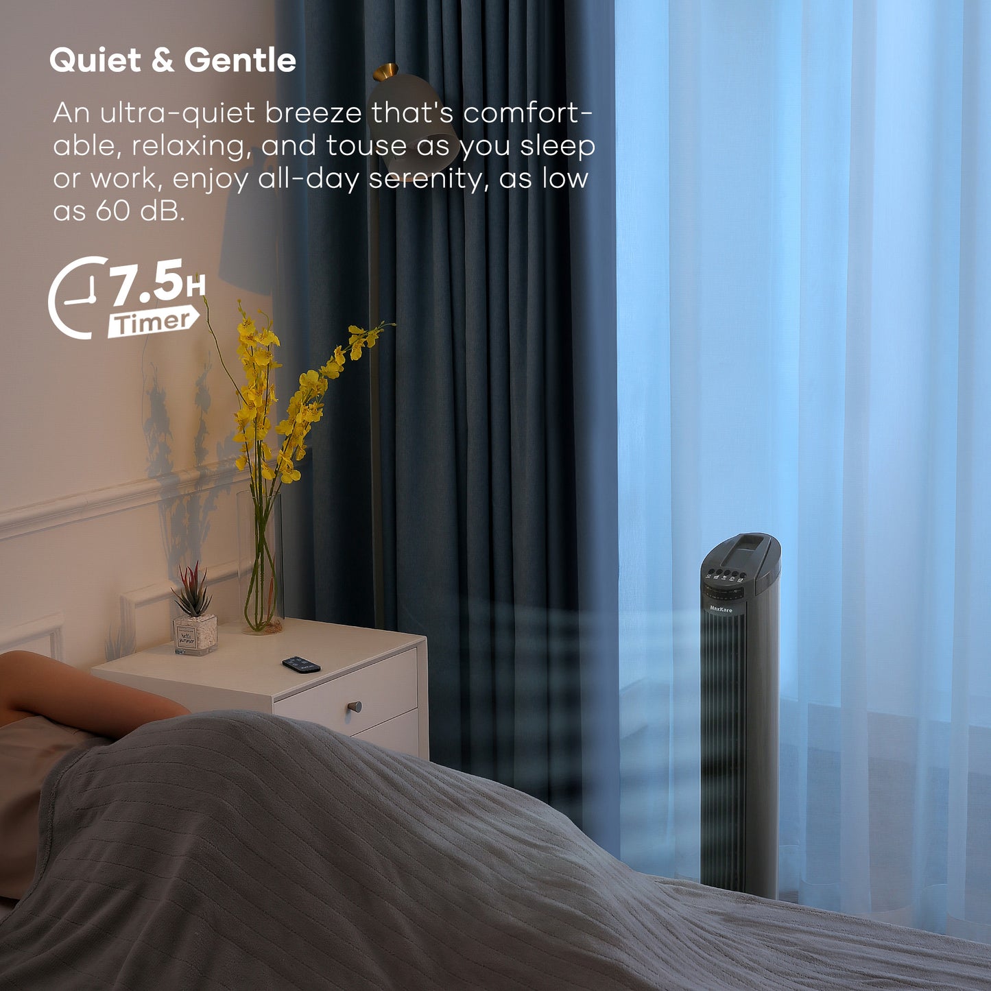 Tower Fan 30 in Oscillating Quiet Fan with Remote, 3 Modes & 3 Speeds, 7.5H Timer, 70° Oscillation for Bedroom Home Office